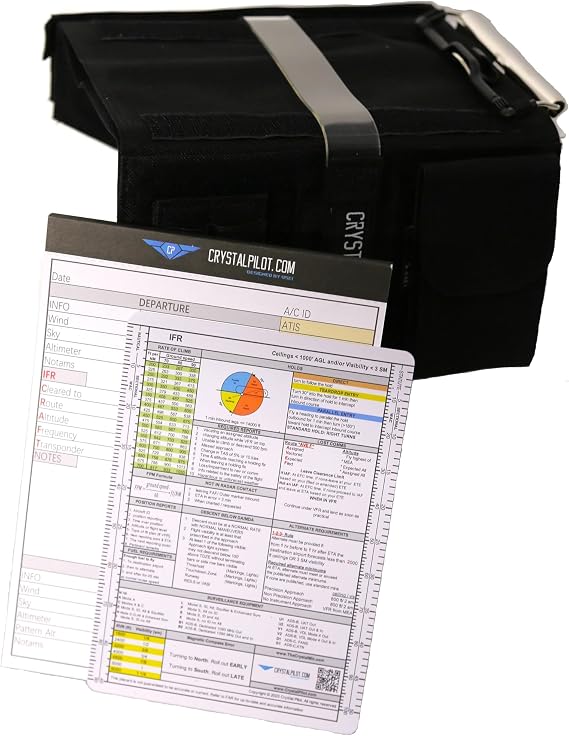 Crystal Pilot Reversible Kneeboard with Flight Notepad and Medium VFR-IFR Cheat Sheet with Sectional and WAC Scale.