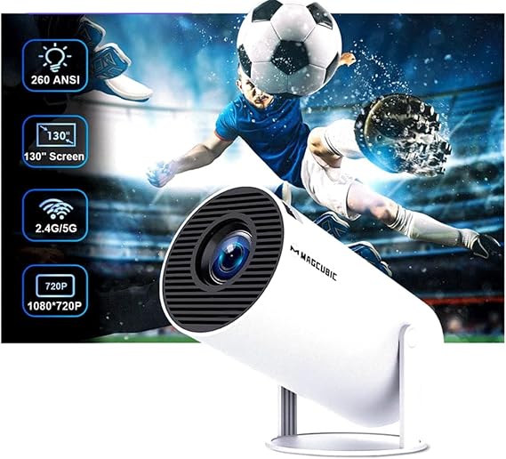 Mini Projector hy300 pro Support 4K1080P / WIFI6 5G Wireless 5.0 Bluetooth Android 11ANSI 260 Lumens, 180 Degree Rotatable, Auto Keystone Correction, 35"-200" Display Screen (HY300 pro)