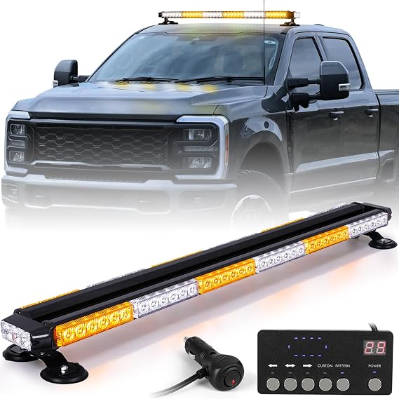 LINKITOM Amber/White Strobe Light Bar w/Controller- 37.5" 78 LED Magnetic Warning Beacon for Trucks Construction Vehicles& Snow Plows