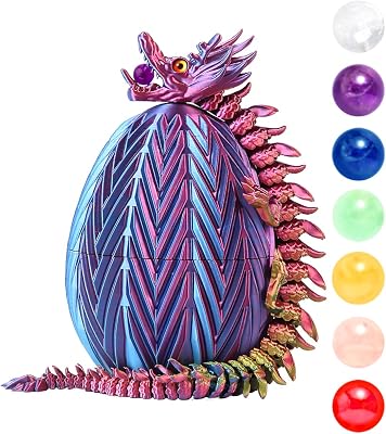 YUE MOTION 3D Printed Dragon Egg - 3D Printed Dragon Toy with 7 pcs Energy Stone Inside - Flexible Joint Parts - Unique Figurines, Desk Decorations, Easter Ege, Gifts for Kids Assorted Color#3