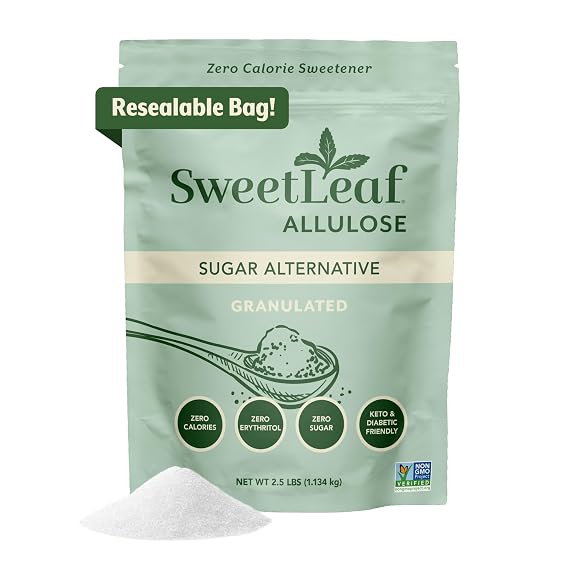 SweetLeaf Allulose Sweetener Granulated - Bulk 2.5 lb Bag | Zero Calorie Sugar Substitute for Baking & Coffee, Keto-Friendly Sugar Alternative, Zero Erythritol, Non GMO