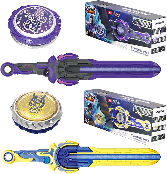 INFINITY NADO Battling Toys 2pcs Metal Brust Gyro with Sword Launchers, Sapphire Blue and Lightning Purple