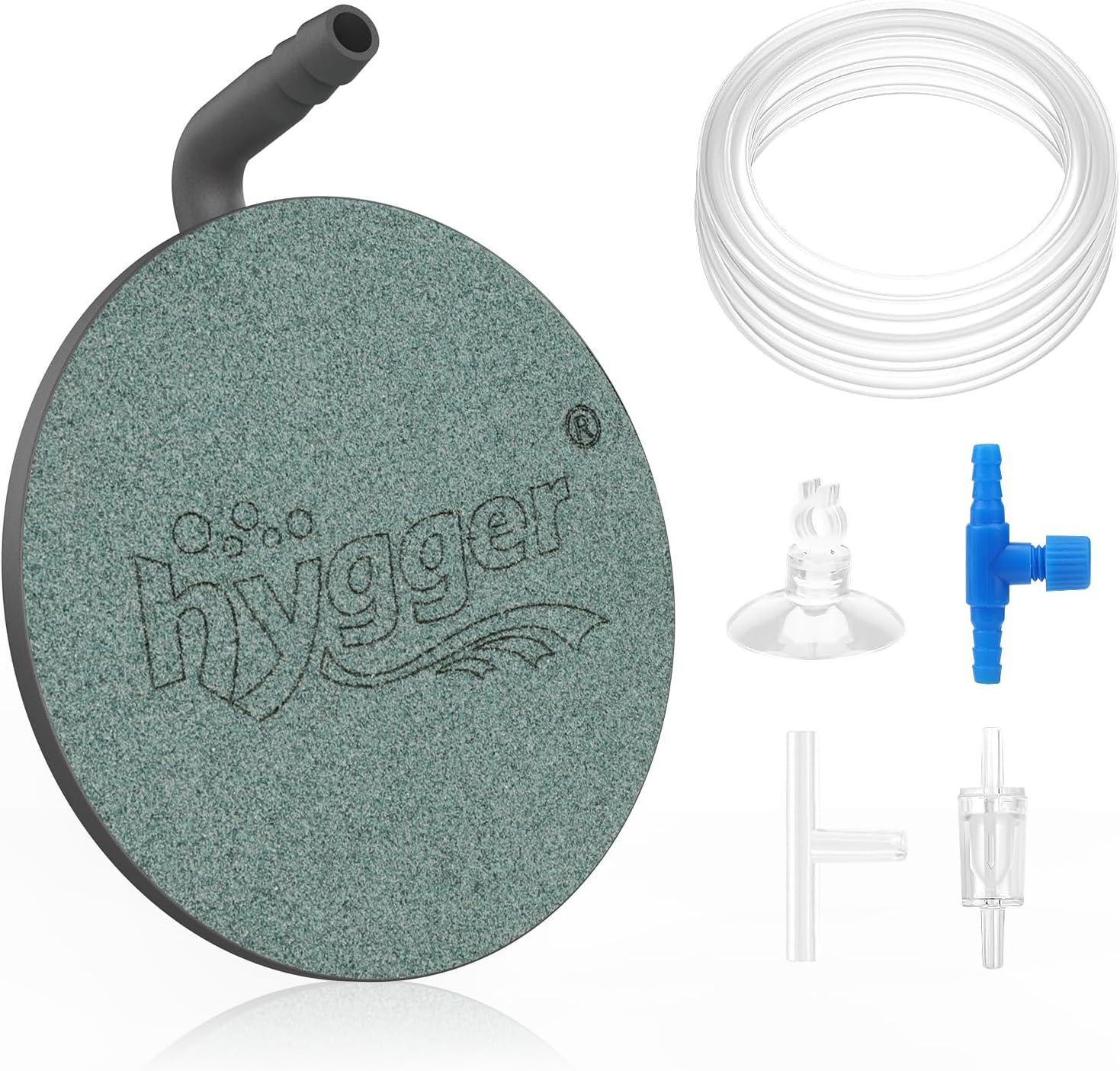hygger Disk Air Stone for Aquarium Bubbler Kit Fish Tank Oxygen Diffuser Nano Fish Tank Bubbler Disk Air Stone with Adjustable Control Valve Air Tube 2M T Connector Check Valve Suction Cup, 58mm