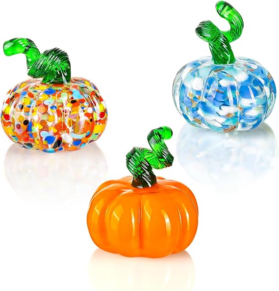 3 Pcs Hand Blown Glass Pumpkin Decorations, Glass Fruit Decor