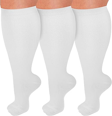 3 Pairs Plus Size Compression Socks for Women and Men,Wide Calf Extra Large Compression Socks,15-20 mmhg Knee High Stockings for Circulation Support,Big Swollen Leg