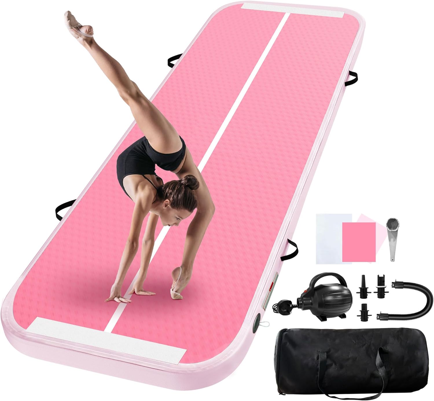 Air Tumble Track Gymnastics Mat, Inflatable Gymnastics Tumbling Mat 6.6ft 10ft 13ft 16ft 20ft/4In Air Tumble Track with Air Pump, For Family Use/Yoga/Water/Dance
