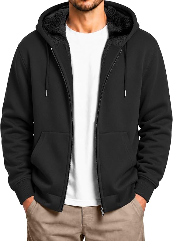 SCODI Hoodies for Men Zip Up Heavyweight Fleece Sweatshirt Thick Jacket