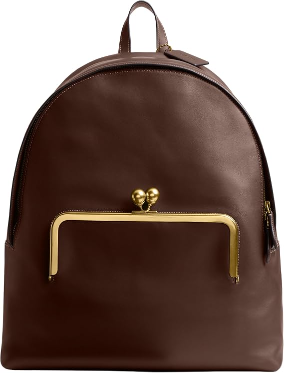 COACH Kisslock Frame Backpack, B4/Dark Brown One Size