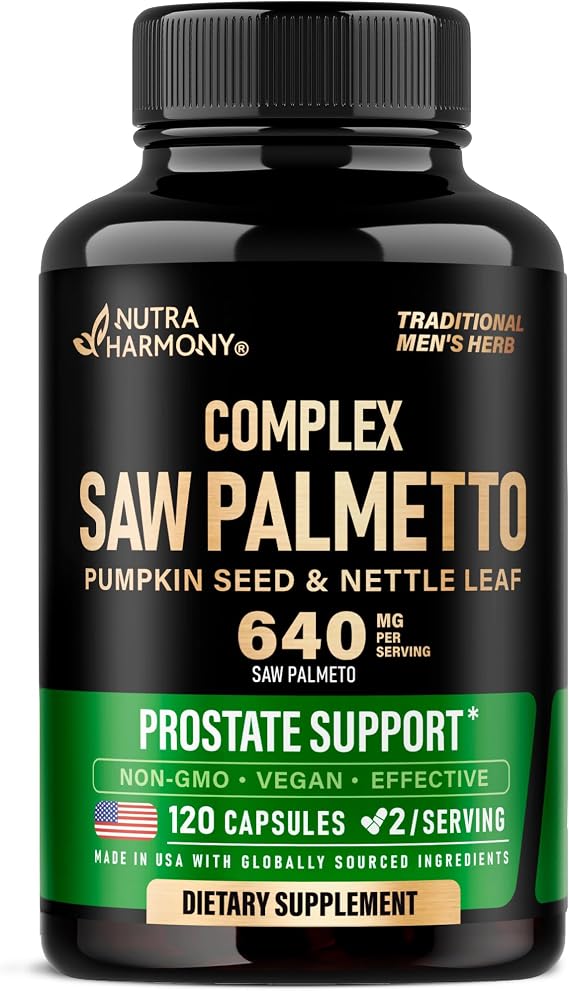Saw Palmetto for Men 640mg - Pumpkin Seed, Nettle, Zinc & Pygeum - 120 Caps