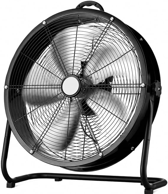 Industrial Drum Fan, 3-speed High Velocity Air Circulator With 5 Aluminium Blades, Adjustable Tilt Metal Floor Fan For Workshops, Warehouses, Garages And Covered Patios, 16/20/24 Inch 16in