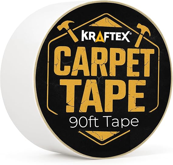 Kraftex Double-Sided Carpet Tape for Area Rugs, 90ft x 1.88". Rug Tape Hardwood Floor no Damage, Heavy Duty and Double Sided for Carpet, Tiles, Concrete and More. Use Indoors or Outdoor