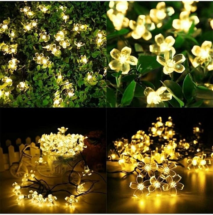Floral Pattern Solar Lighting-30 LED Solar Powered 2 Function Daylight Yellow Garden Led 1430