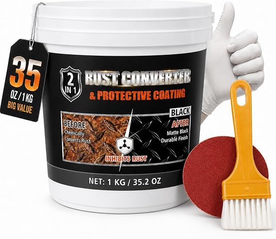 2-in-1 Rust Converter & Metal Primer, 35 oz Rust Reformer Paint with Encapsulator Protection for Trailer, Truck Frame, Car Chassis & Metal Surfaces, Heat-Resistant Matte Black Finish