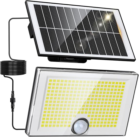 Solar Security Lights Outdoor, 204 LED Solar Wall Lights with Motion Sensor, 3 Modes Bright IP65 Waterproof Pir Flood Light for Garden Yard Shed Garage Door [Energy Class A++]