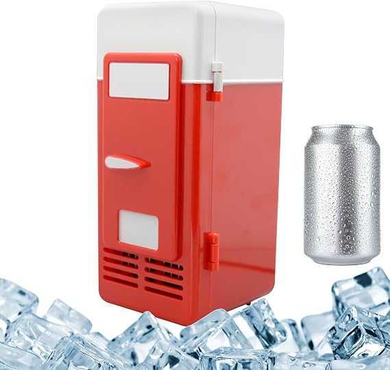 Personal Mini Refrigerator - 19.5x9.5x9.5cm USB Powered Drink Can Cooler, Compact Plug-in Appliance, Portable Beverage Cooler Warmer | Small Cooling Unit for Desk, Bedroom, Office, Dorm, Teens | パーソナル冷蔵庫 ＵＳＢ ドリンククーラー 学生 ティーン 女の子 家族 映画ナイト 寮 寝室 車中泊 アパート向け