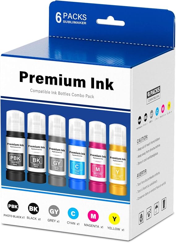 Compatible for 552 Ink Refill Bottles 6 Pack (NotSublimation Ink) Compatible Replacement for Epson Ecotank Photo ET-8550 ET-8500 ET8550 ET8500 8550 8500 Printer, T552 Ink (BK Pigment, PB C M Y GY Dye)
