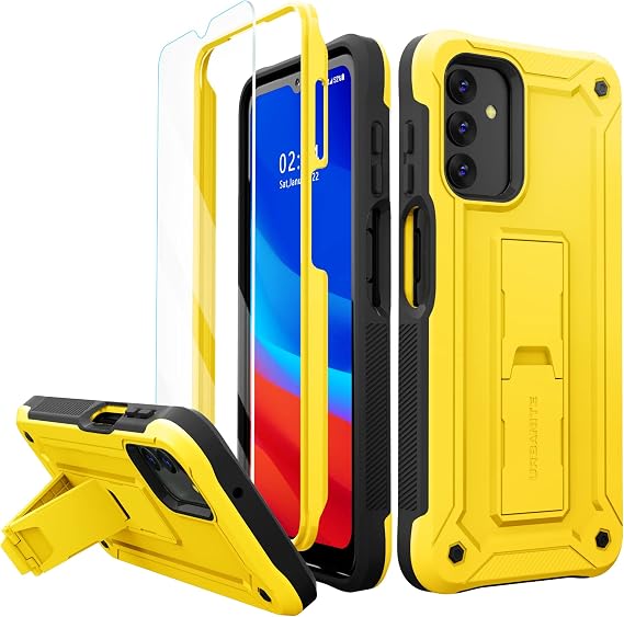 URBANITE for Samsung Galaxy A13 Case with Kickstand, Military Grade Shockproof Protection Cover with Screen Protector Compatible with Galaxy A13 6.5 Inch Phone (Yellow)