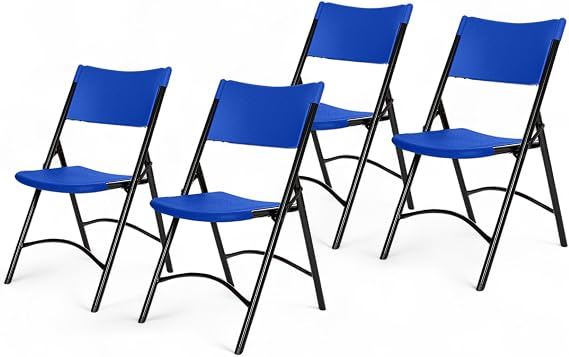 OEF Furnishings OEF600 Series High Back Folding Chairs, Blow-Molded Polyethylene Commercial-Grade Seating for Indoor and Outdoor Use, 500 lb Weight Capacity, 4-Pack (Blue)