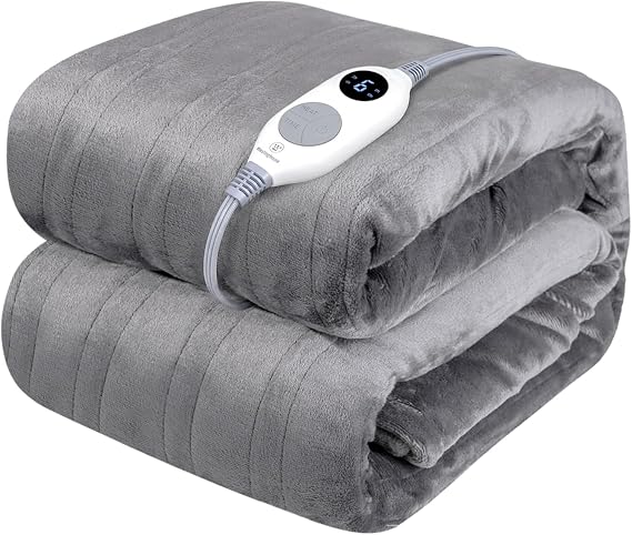 Westinghouse Heated Throw Blanket, ETL&FCC Certified, 50 x 60, Light Grey | Super Cozy Soft Flannel Heated Throw with 6 Fast Heating Levels & 2-10 Auto-Off, Machine Washable, Home Office Use