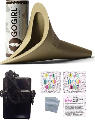 GoGirl Female Urination Device, Khaki & Black Waterproof Case for Spills & Splashes Plus LA Fresh Feminine Natural Wipes & Extra Zip Baggies