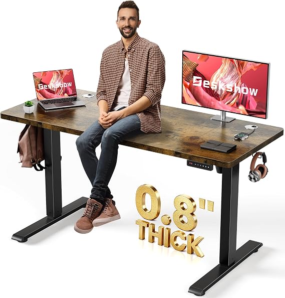 Electric Standing Desk Adjustable - 55 x 24 Inch Sit Stand up Desk with 0.8 Inch Thick Tabletop - Adjustable Height Table with 3 Memory Preset, Cable Management for Home Office