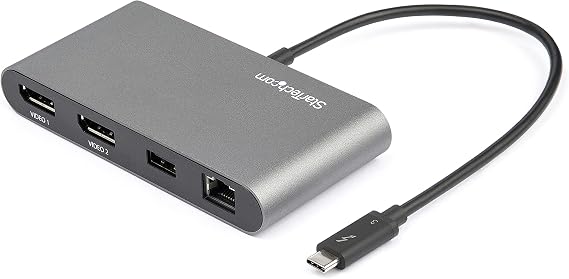 StarTech Driverless Thunderbolt 3 Dual 4K 60Hz DisplayPort Mini Dock, GbE | Plug-and-play for Windows and Mac, Gigabit Ethernet, 1x USB-A USB 5Gbps, Enterprise-tested