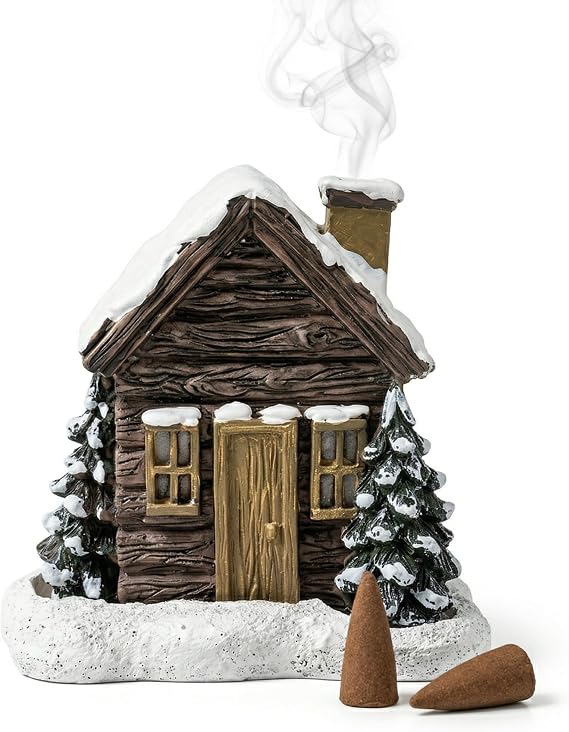 Log Cabin Incense Burner, Christmas Village Houses Incense Burner, Resin Home Incense Cone Burner with 2 Incense Cones, Aromatherapy Diffuser Home Tabletop Decorations