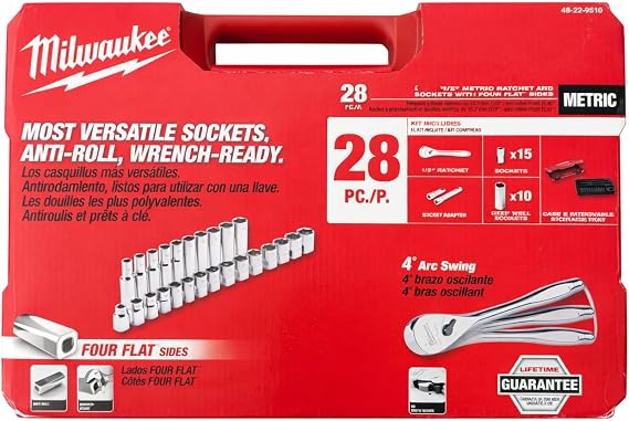 Milwaukee 45-22-9510 1/2 Inch Drive 28pc Ratchet & Socket Set Metric