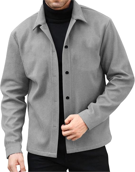 AEGJEGVD Wool Coat for Men,Mens Solid Color Lapel Long Sleeve Single-Breasted Mid Length Coats Autumn Winter Outdoor Casual Work Office Overcoat Woolen Warm Windbreaker Short Fit Jacket S-XXL