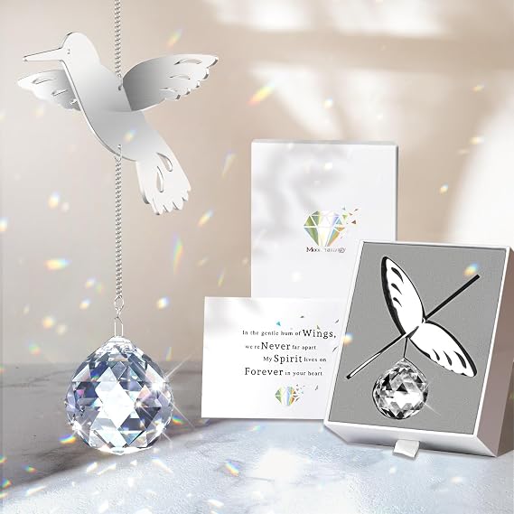 Hummingbird Memorial Gift for Loss of Loved One, Crystal Prism Suncatcher