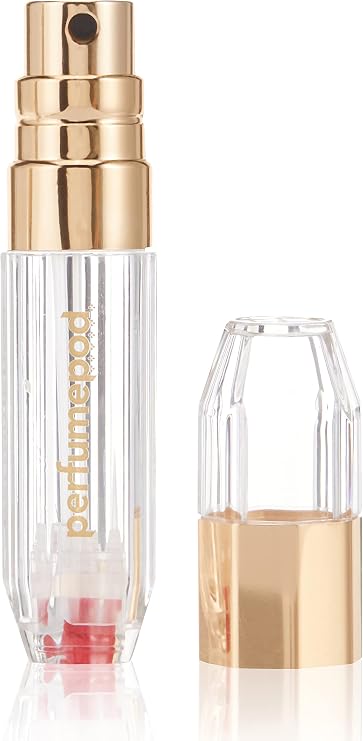 Travalo Perfume Pod Crystal Travel Perfume Atomizer - Leak-Proof Genie-S Pump System - Refillable Perfume Bottle - High Definition Mini Pump Spray - Zero Glass - Anti Scratch and Breakage - Gold 0.6oz