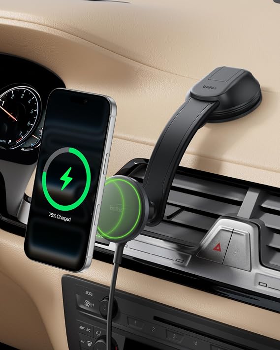 Belkin Qi2 15W Magnetic Wireless Dash Mount, Fast Charging Car Charger