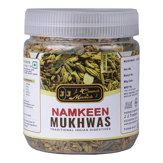 J J crunch N munch Namkeen Mukhwas, Premium Digestive Mouth Freshener with Fennel, Coriander & Sesame Seeds, Traditional Indian After-Meal Snack (100 Gram, Namkeen Mukhwas)