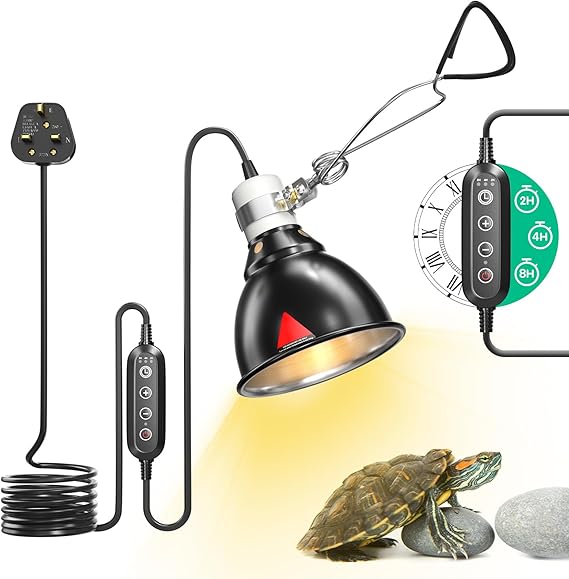 Reptile Heat Lamp, Reptile Dome Light Fixture with Timer, Tortoise Heat Lamp with Clamp,Terrarium Hood lamp for Reptile, Tortoise, Beard Dragon [Energy Class B]