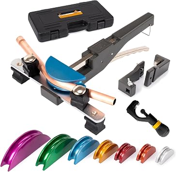 Z ZN999 Pipe Bender Kit, 1/4"-7/8" O.D., with 7 Size Dies & Pipe Cutter, 90 Reverse Bending Tool for HVAC/Air Conditioner/Fridge Repair & Hydraulic Work