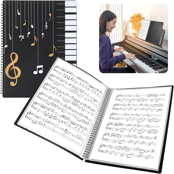 120 Pages Sheet Music Folder, 9.3'' 12.4" Spiral Binder Music File Holder, Paper Document Storage Organizer, Waterproof Choir Folder, Concert Choral Folder, Fit A4-Size Pape