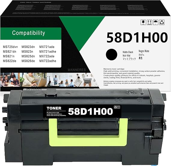 58D1H00 Black High Yield Toner Cartridge (1-Pack) - Replacement for Lexmark 58D1H00 Toner Cartridge MS725 MS821 MS822 MS823 MS824 MS825 MX721 MX722 MX725 Printer