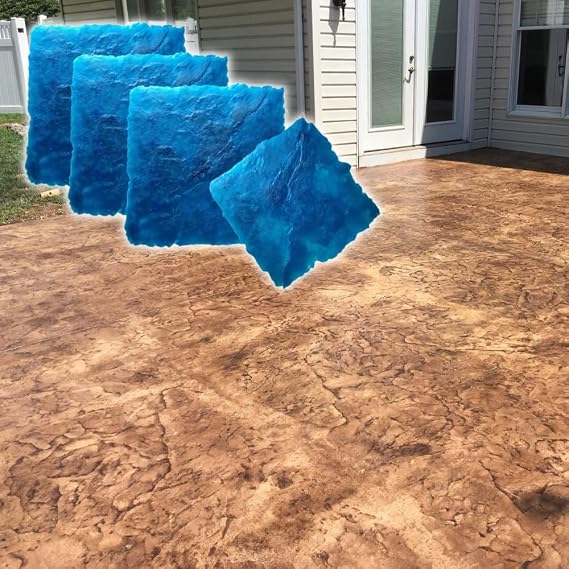 GlobMarble Seamless Concrete Stamps Set of 4 - Made in USA Flexible Slate Texture Mats for Patios, Walkways & Driveways Professional Concrete Stamping Tool for Realistic Stone Finish SKM 1300