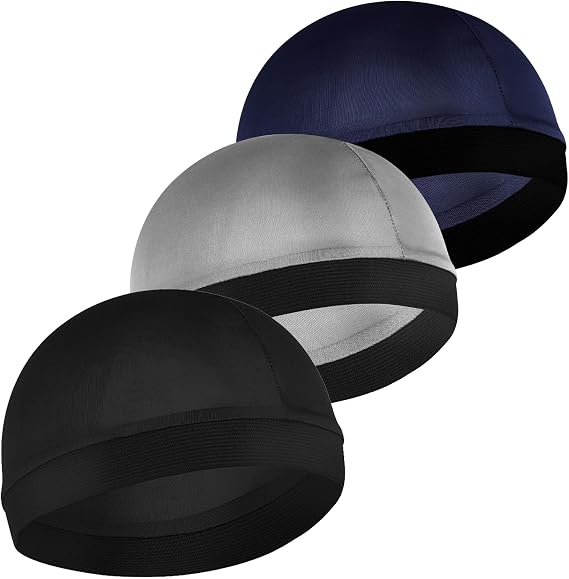 Nogeqi 3PCS Silk Stocking Caps for Men, Soft Satin Durag for 360 540 720 Waves, Breathable Wave Caps for Black Men (Black, Navy, Silver)