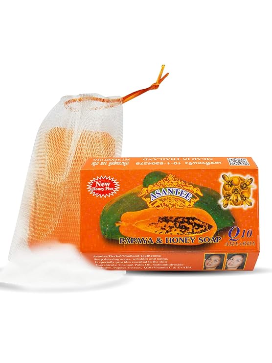 ASANTEE PAPAYA & HONEY SOAP Bars with Vitamin C,E and Q10 Skin Cleansing 4.40 Oz (Pack of 1)