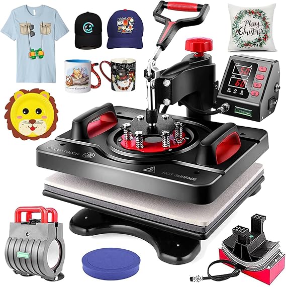 WHUBEFY Upgraded Heat Press Machine for Shirts 15 x 12 Inch T Shirt Press Machine 360-Degree Swing Digital Shirt Printing Heat Transfer Sublimation Machine 5 in 1 Combo for T Shirts Mugs Hat Plate Cap
