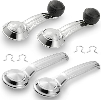 Window Crank Handle & Interior Door Handle Set for 1967-1996 BuickChevroletGMC Trucks SUVs Models,Chrome,Set of 4