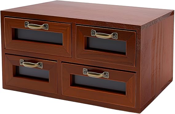 4 Drawers Vintage Wooden Desk Drawer Organizer Tabletop Chest for Home Office