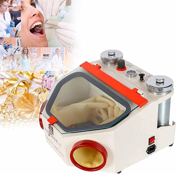 Dental Sandblaster, Double-Pen Fine Sand Blasting Machine, 2 Pen + 2 Tanks Dental Lab Sandblaster with Foot Pedal Control, Large View Window Sandblaster Machine