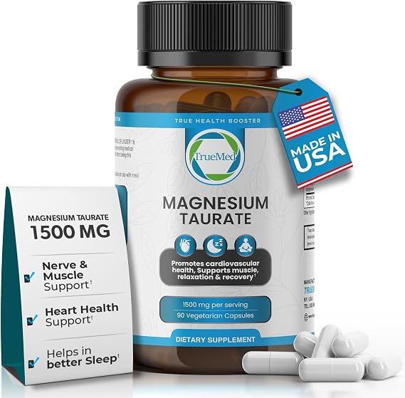 Magnesium Taurate 1500mg, Supports Heart Health and Sleep, 90 Veg Capsules | Magnesium Taurate Supplement Support Heart Health and Better Sleep, GMP Certified, Gluten Free, Non-GMO, Made in USA