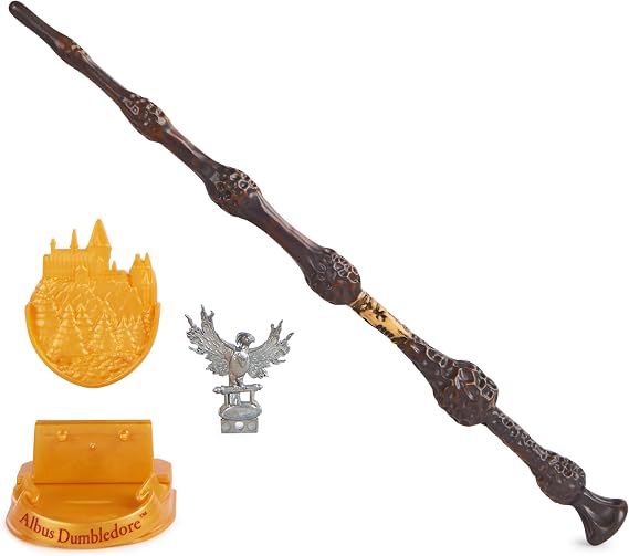 Wizarding World Harry Potter, 12-inch Magical Collector Albus Dumbledore Wand with Stand & Die-cast Icon, Magical Creatures, Accessory for Costumes