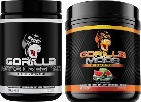 Gorilla Mode Creatine Monohydrate Micronized Powder & Pre Workout (Watermelon)- Massive Pumps | Laser Focus Energy | Improved Muscle Size | Power Output and Strength