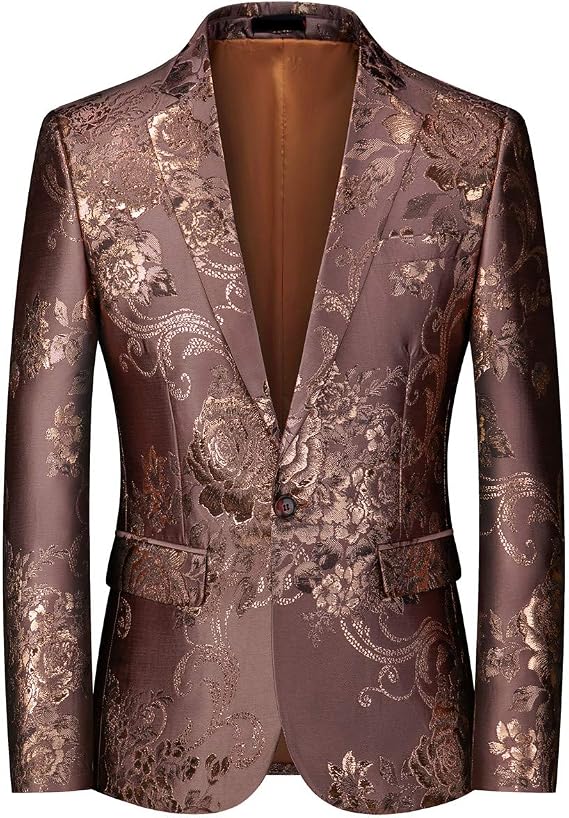 MOGU Mens Slim Fit Blazer Elegant Jacquard Tuxedo Jacket for Daily Prom Party