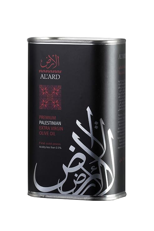 Al'ard Palestinian Premium Extra Virgin Olive Oil in Tin, 500ml/16.9 Fl Oz | Cold Pressed, Rich & Smooth Flavor, No Additives, Tin Preserves Freshness, Perfect for Bread Dipping, Drizzling, and Cooking