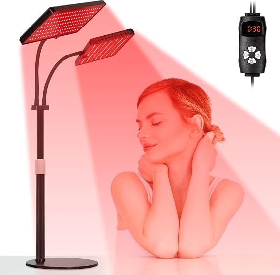 Red Light Therapy, Red Light Therapy for Body with Adjustable Stand, 2 Head Red Light Therapy Lamp for Face, 660nm & 850nm Infrared Red Light Therapy Device with Therapy Glasses at Home Use